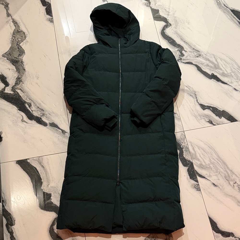 COS Hooded Longline Puffer Coat in Deep Green